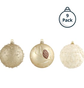 Winter Charm 8cm Hand Decorated Christmas Baubles 9 Pack - Gold