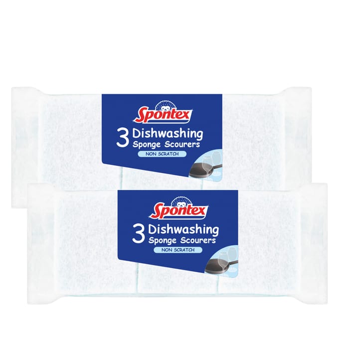 Spontex 3 Dishwashing Sponge Scourers Non Scratch x2