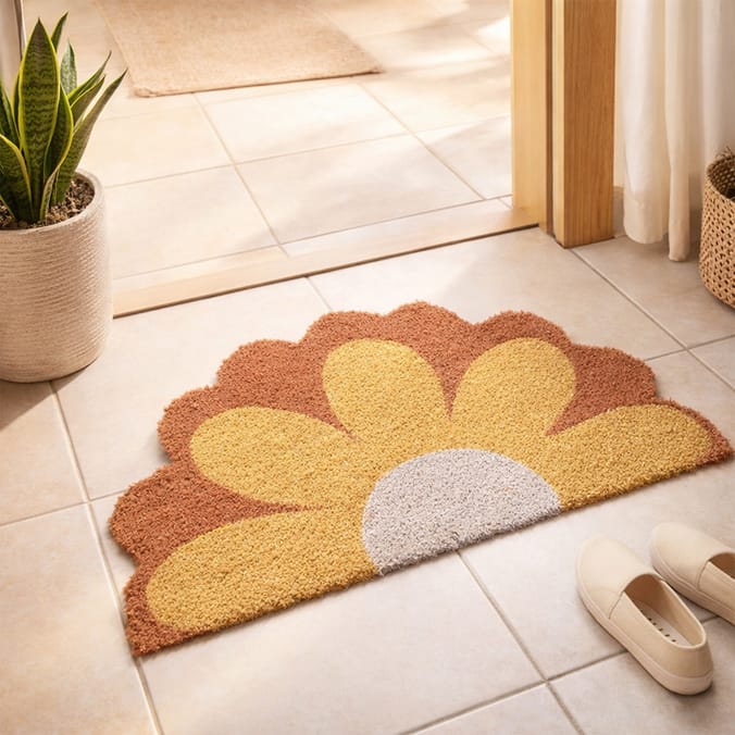 Home Half Moon Printed Door Mat - Flower