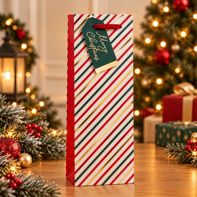 Candy Cane Stripe Bottle Gift Bag