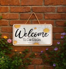 Jardin Metal Hanging Wall Sign - Welcome To Our Garden with Daisys