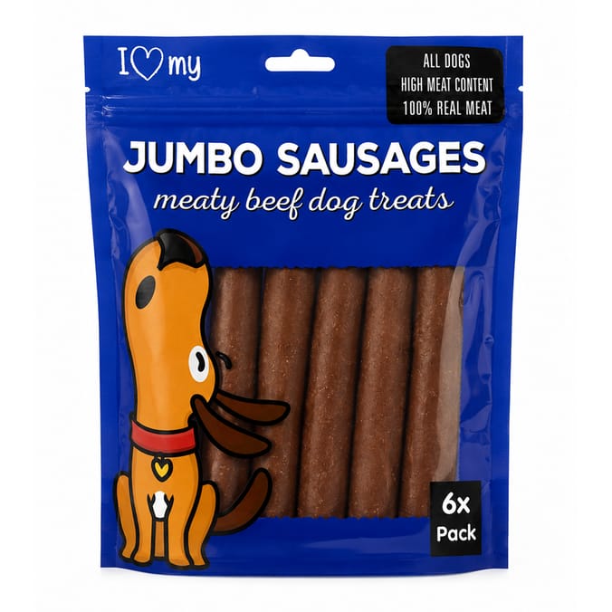 I Love My Pet Jumbo Sausages Meaty Beef Dog Treats 6 Pack    