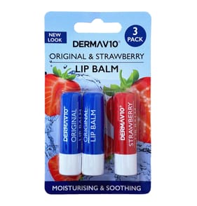 Dermav10 Original & Strawberry Lip Balm 3 Pack