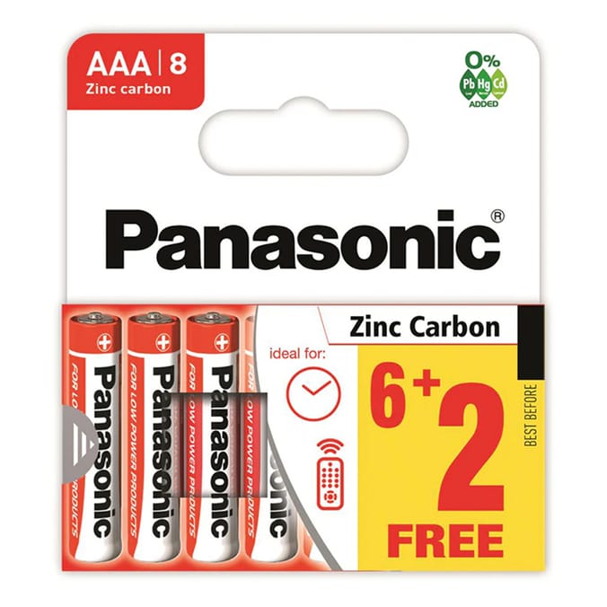 Panasonic Zinc Carbon AAA Batteries 8 Pack