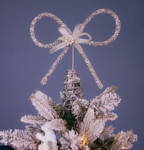 Frosted Spirit Diamante Bow Christmas Tree Topper
