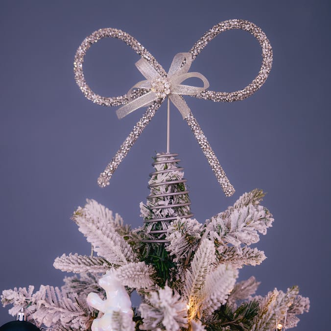 Frosted Spirit Diamante Bow Christmas Tree Topper