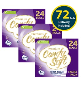 Premium Comfy Soft Quilted 3 Ply Toilet Tissue 24 Rolls x3 (Delivery included)