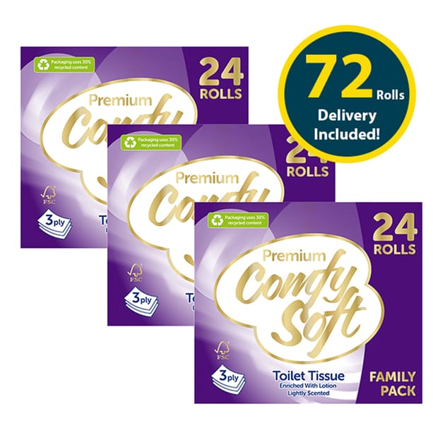 Premium Comfy Soft Quilted 3 Ply Toilet Tissue 24 Rolls x3 (Delivery included) Home Bargains