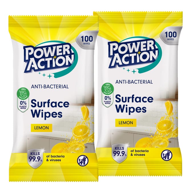 Power Action Anti-Bacterial Surface Wipes 100s x2