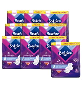 Bodyform Cour-V Ultra Night Sanitary Towels Wings Value 8 Pack x10