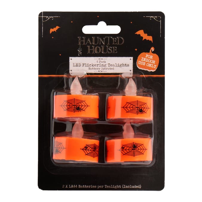 Haunted House LED Flickering Tealights 4 Pack Home Bargains