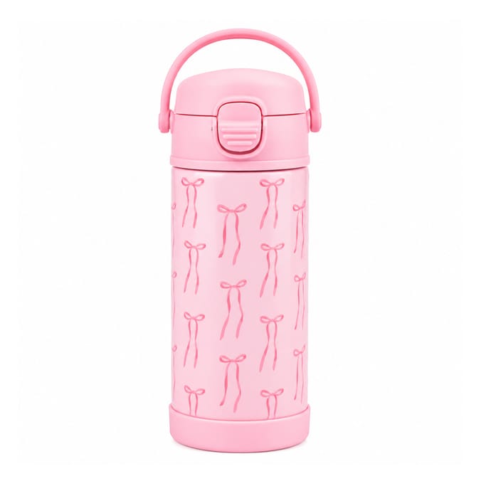 Printed Stainless Steel Pink Water Bottle 350ml - Bow 