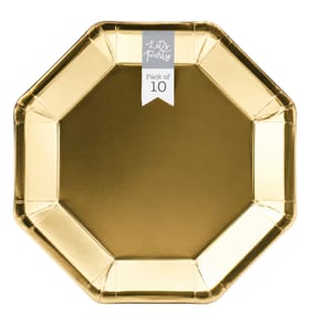 Let's Party Metallic Paper Plates 10 Pack - Gold