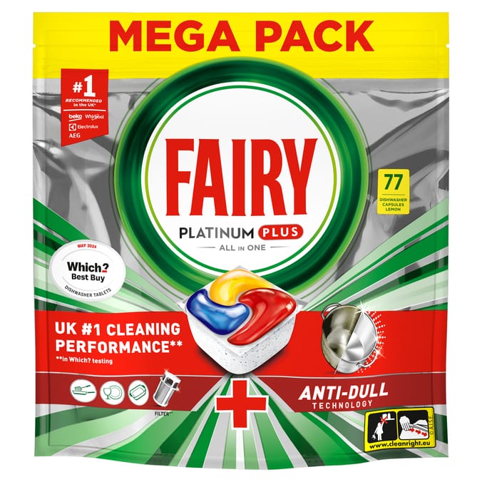 Fairy Platinum Plus All In One Dishwasher Tablets 77 Tablets - Lemon