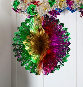 Festive Feeling Tinsel Lantern - Round Multi-Colour
