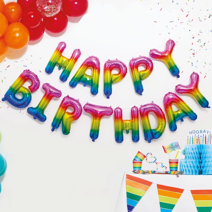 Let's Play Happy Birthday Rainbow Balloon Banner
