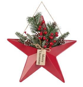 Festive Feeling Metal Hanging Star Plaque - Red