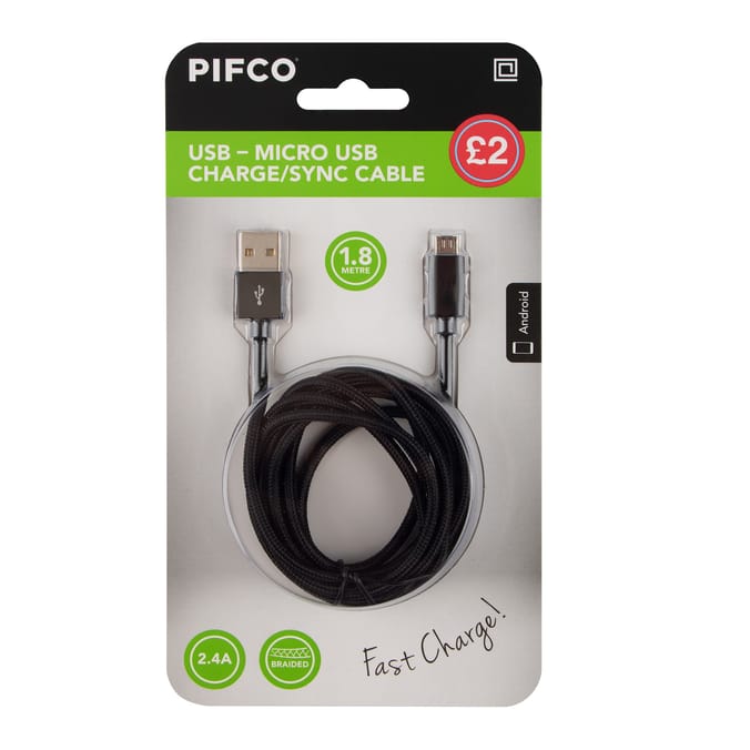 Pifco 1.8M USB To Micro USB Cable