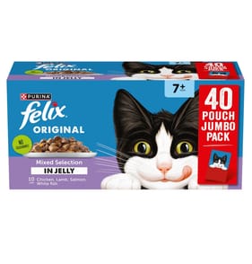Felix Original Senior 7+ Mixed Selection in Jelly Wet Cat Food 40 Pouches 85g - Chicken, Lamb, Salmon & White Fish