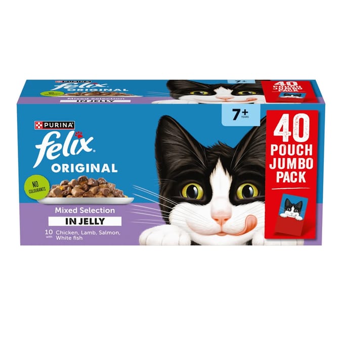 Felix Original Senior 7+  Jelly Wet Cat Food 40 Pouches 85g - Chicken, Lamb, Salmon & White Fish