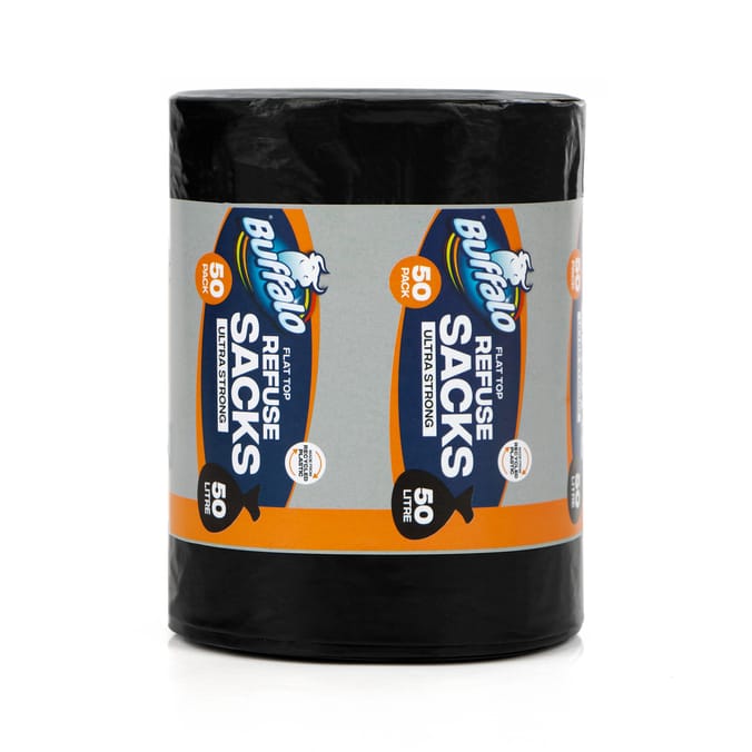 Buffalo Ultra Strong Flat Top Refuse Sacks 50 Litre 50 Pack
