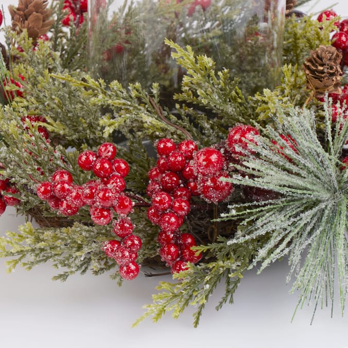 Festive Feeling Glass Hurricane In Wreath