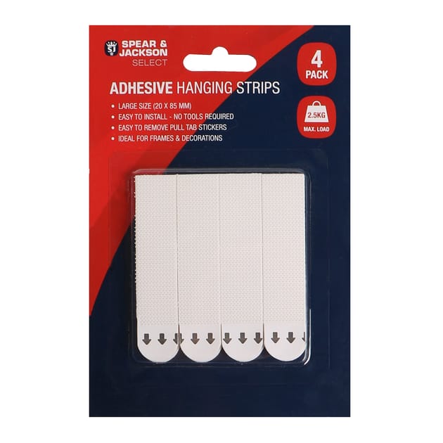 Spear & Jackson Adhesive Hanging Strips 4 Pack Large Home Bargains