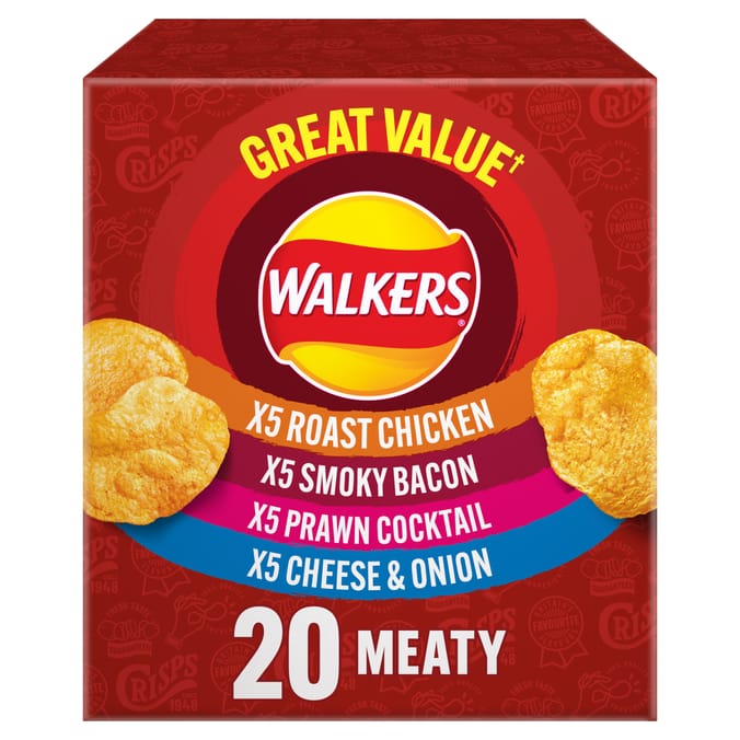 Walkers Meaty Variety Multipack Crisps Box 20 Pack x 25g
