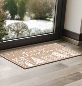 Festive Feeling Washable Door Mat - Beige Home For Christmas
