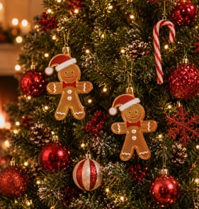 Sleigh Bells Christmas Tree Decoration 6 Pack - Gingerbread