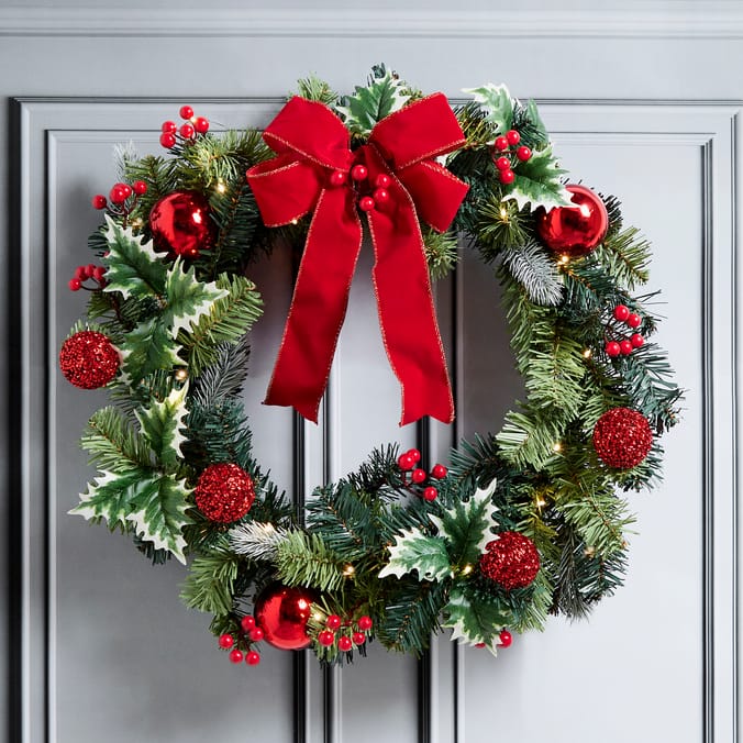 Festive Feeling 24" Indoor Decorated Pre-Lit Wreath