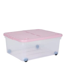 SUT Pink Dog Food Storage Container with lids,30 Lbs Collapsible Pet Cat  Storage Container with Wheels, 50 Lbs Airtight Food Storage Containers for