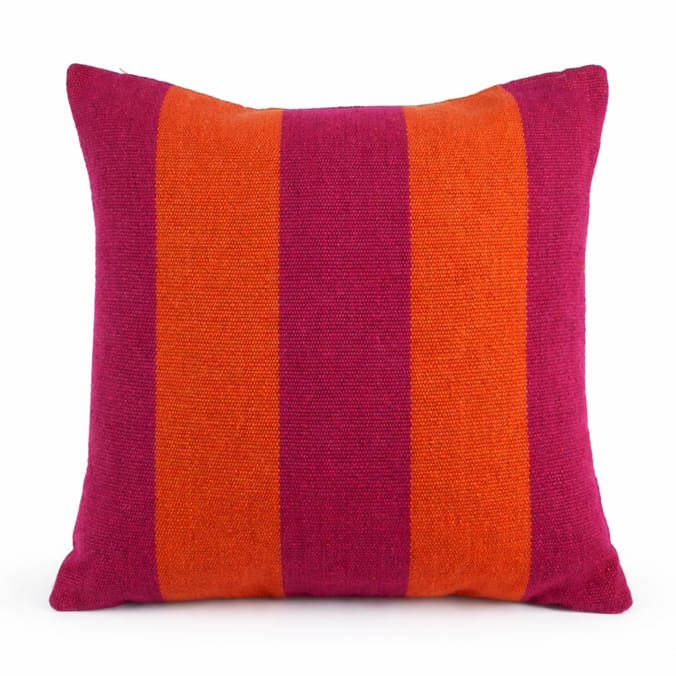The Lifestyle Edit Travellers Bazaar Stripe Cushion - Orange & Pink 
