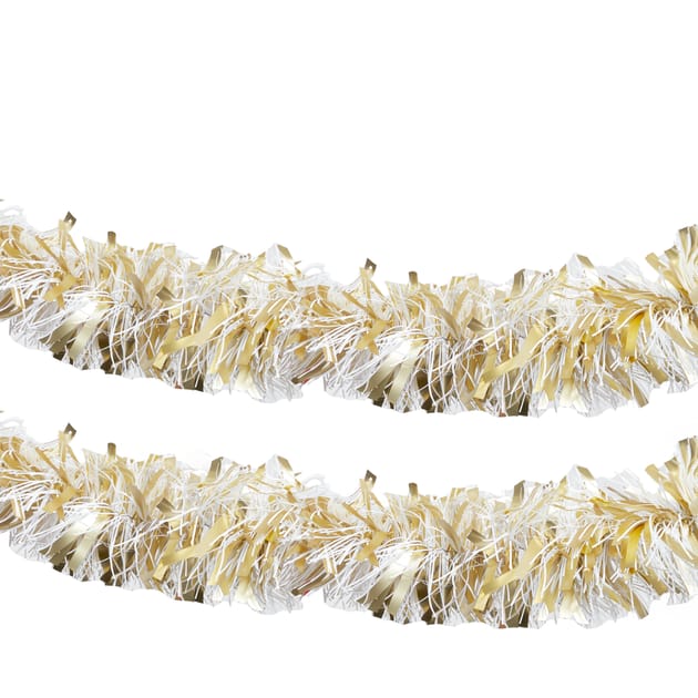 Festive Feeling 1.7 Metre Tinsel Gold/White x2 Home Bargains