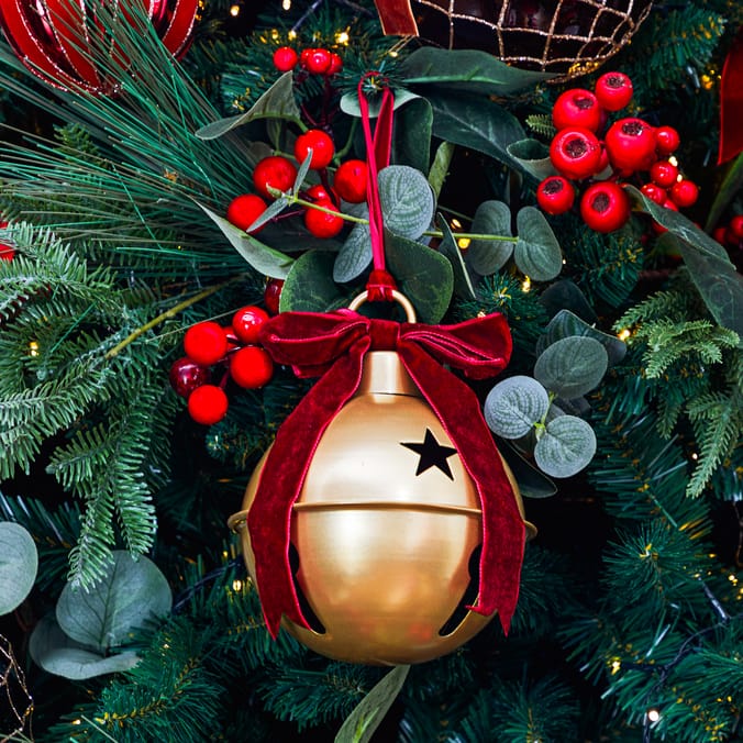 Festive Feeling Alpine Hanging Gold Bell With Velvet Top Bow