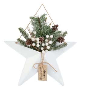 Festive Feeling Metal Hanging Star Plaque - White