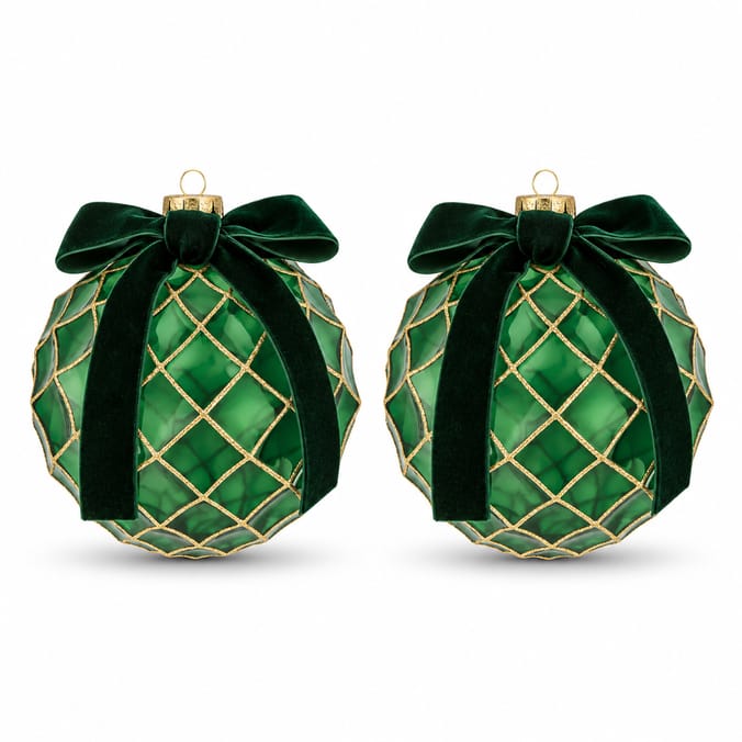 Festive Feeling Large Christmas Bauble with Bow 2 Pack