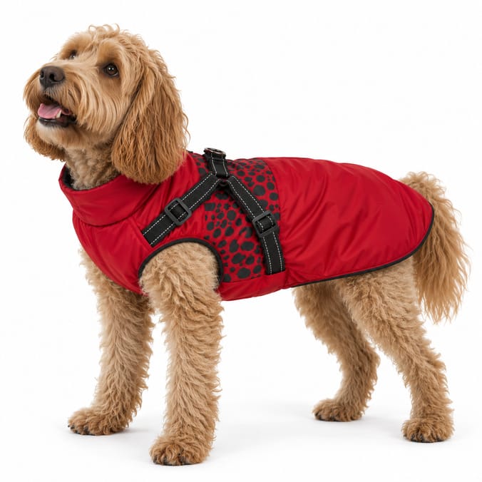 My Pets Dog Coat with Adjustable Harness Red 
