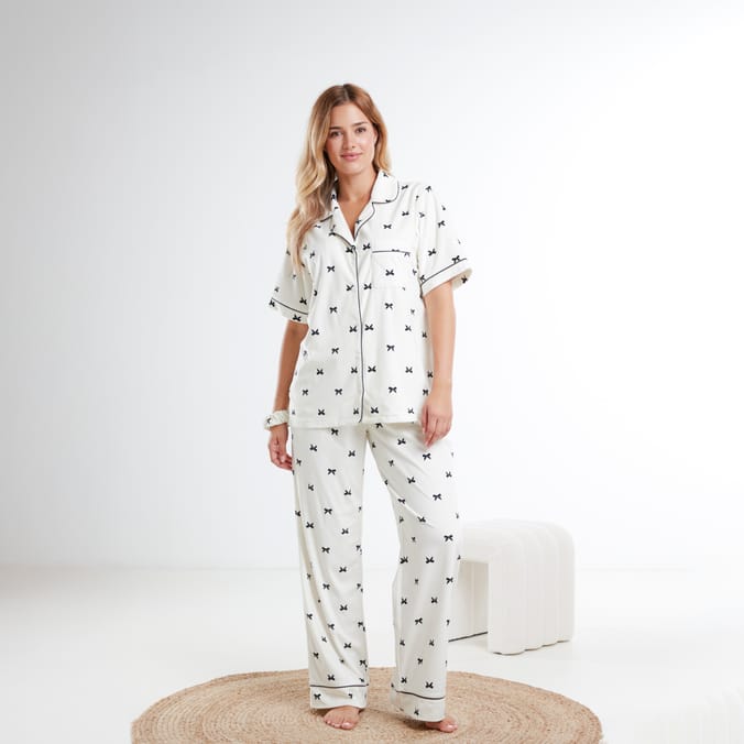 Originals Ladies Button Bow Pyjamas Set with Scrunchy