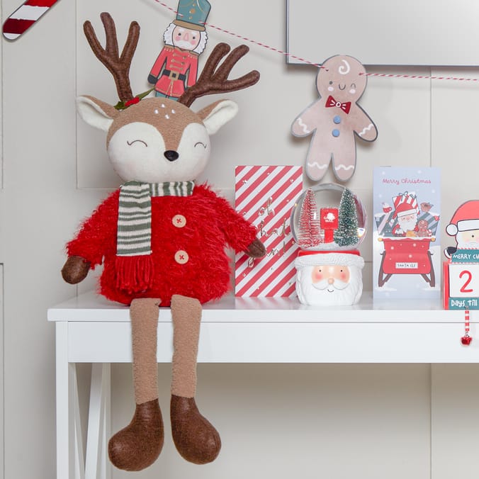 Sleigh Bells Sitting Plush Reindeer - Girl