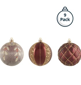 Winter Charm 8cm Hand Decorated Christmas Baubles 9 Pack - Red