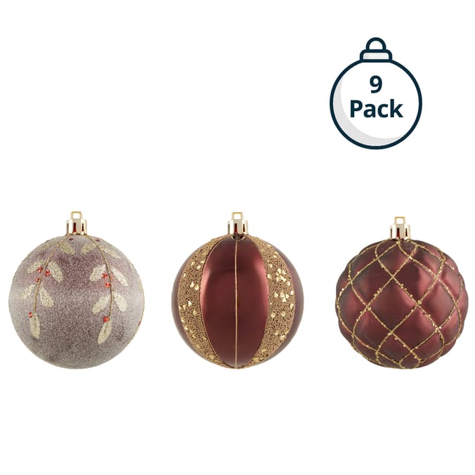 Winter Charm 8cm Hand Decorated Christmas Baubles 9 Pack