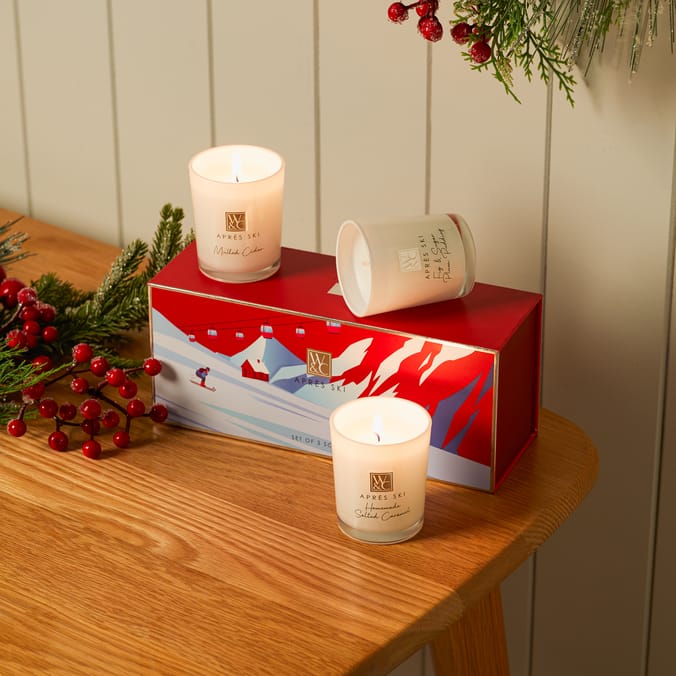 Apres Ski 3 Piece Votive Set - Salted Caramel, Mulled Cider, and Fig Sugar Plum Pudding 