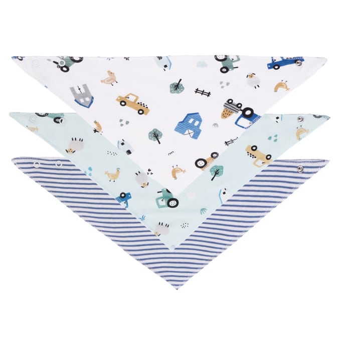 Pure Baby Bandana Bib 3 Pack - Blue