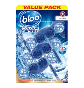 Bloo Colour Active+ Toilet Rim Blocks 3x 50g - Bleach