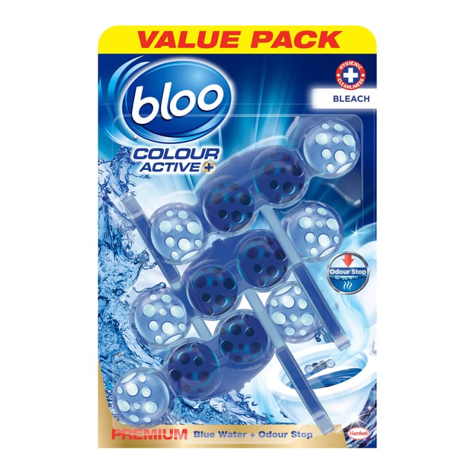 Bloo Colour Active+ Toilet Rim Blocks 3x 50g - Bleach