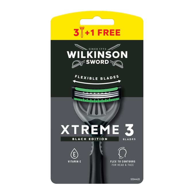 Wilkinson Sword Xtreme 3 Black Men's Disposable Razors 3+1 Pack