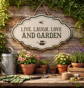 Jardin Metal Hanging Wall Sign - Live, Laugh, Love and Garden