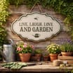 Jardin Metal Hanging Wall Sign - Live, Laugh, Love and Garden