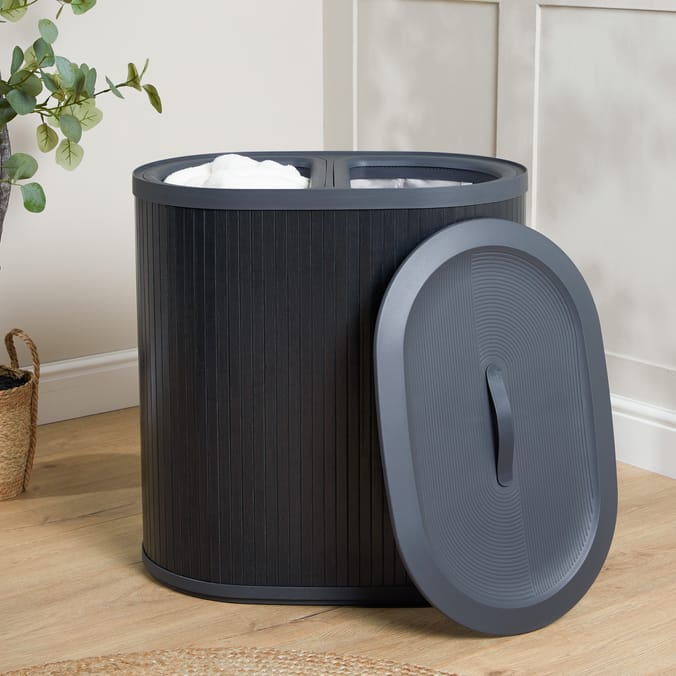 Home Collections Ribbed Bamboo Double Laundry Hamper
